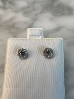 Sterling Silver Black Diamond Center Halo Stud Earrings